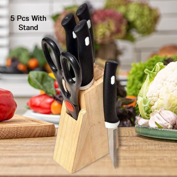 01_45bbd4f3-3420-4c28-8122-5e7579b82f8b.jpg Kitchen Knife Set with Wooden Block and Scissors, Chhari (5 pcs, Black)