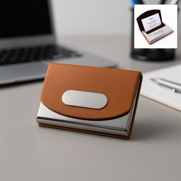 Leather & Stainless-Steel Business Card Holder (1 Pc)