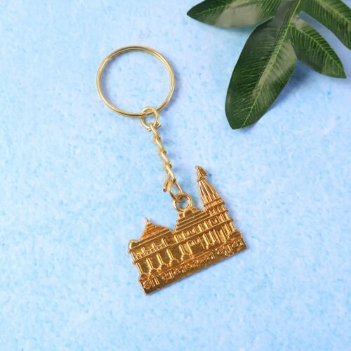Premium Golden Metal Ram Mandir Keychain (1 Pc)