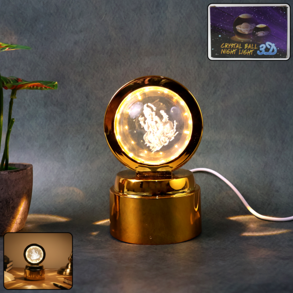 Ganpati Bapa 3D Crystal Ball Night Light with LED Illumination (1 Pc)