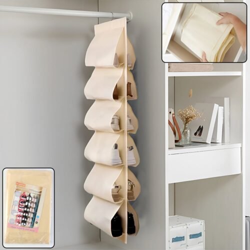 Hanging-shoe-organizer-01.jpg 12 Grids Hanging Storage Bag (1 Pc / 12 Pocket / Mix Color)