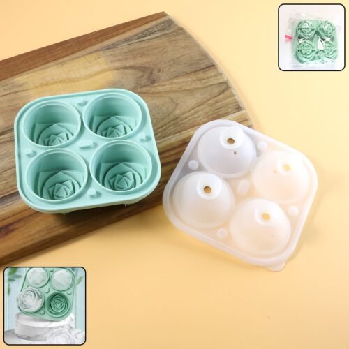 IceCubeMaker-WOSKU-01.jpg 4-Grid Rose-Shape Ice Cube Tray Mold with Lid