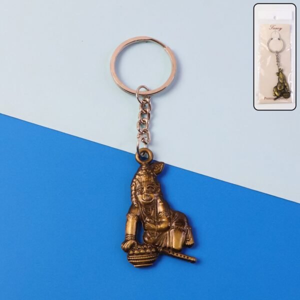 Premium Antique-Gold Metal Bal Krishna Makhan Chor Keychain (1 Pc)