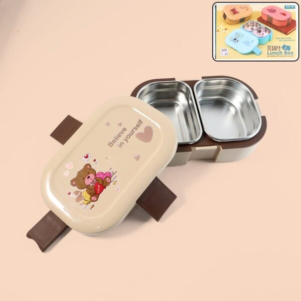Lunch-Box-01_62ddc6f2-aebf-4abf-b60d-b0192cc47424.jpg Cute Teddy Printed Kids Lunch Box (500Ml / 1 Pc)