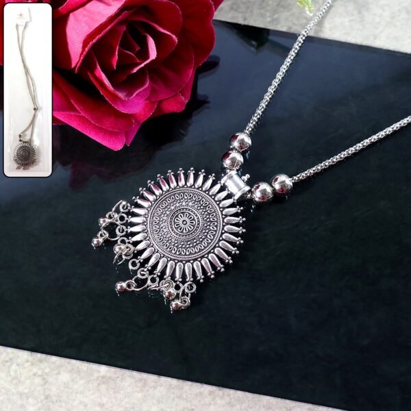Oxidised Silver Traditional Long Necklace (1 Pc)