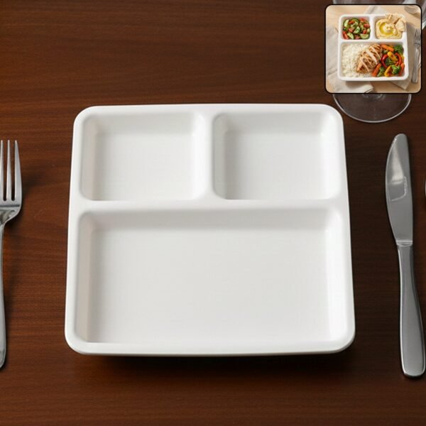 Plastic 3-Compartment Plate for Meal Serving