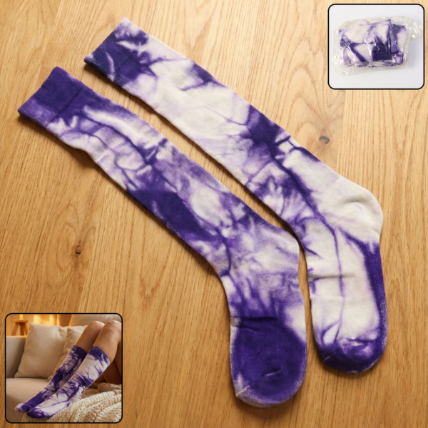 Purplesocks-WOSKU-01.png Purple & White Tie-Dye Long Socks (1 Pair)