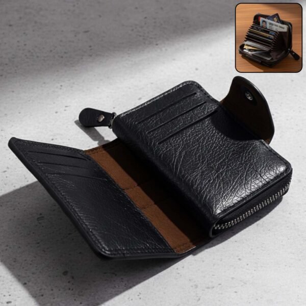 Premium Black Zip-Around Card Holder Wallet (1 Pc)