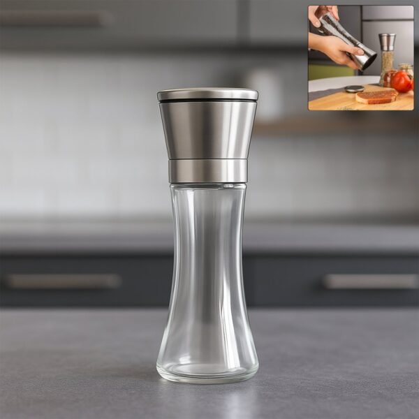 Salt-and-Pepper-Crusher-Grinder-01.jpg Premium Stainless Steel & Glass Manual Spice Grinder (1 Pc)