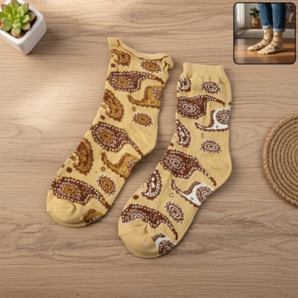 Beige Paisley Printed Fashion Socks (1 Pair)