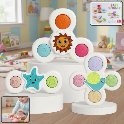 Spinner-WOSKU-01.jpg White Baby Spinner Toy Set – Sensory Suction Spin Toys (3 Pc Set)