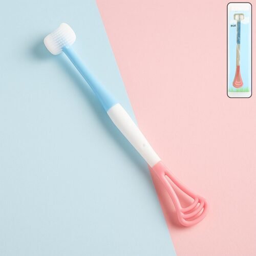 Three-Sided-Toothbrush-01.jpg 2-in-1 Baby Tongue Cleaner and Oral Massager Stick with Soft Silicone Brush Head