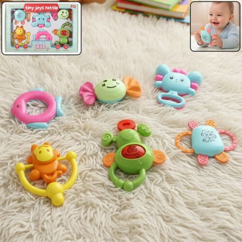 Play Cart Tiny Joys Rattle Toy Set – 6-in-1 Baby Rattles