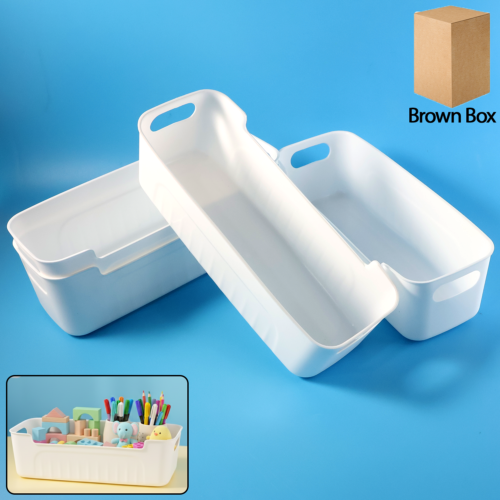 whitestoragecontainer-WOSKU-01.png White Plastic Storage Basket Tray Set (4 Pcs)