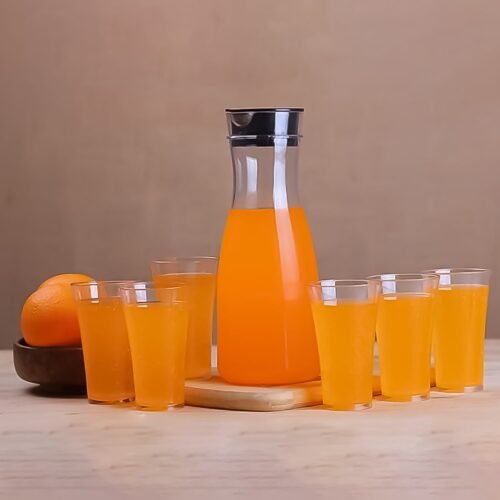 Transparent Unbreakable Water Juicy Jug and 6 Pcs. Glass Combo Set