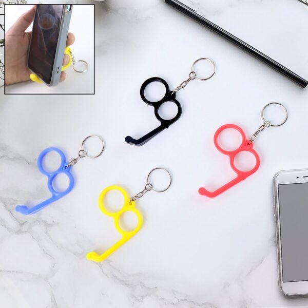01_04b27e71-4059-4e64-9a75-3334ee4b64c4.jpg 2-in-1 Plastic Dual-Finger Mobile Stand cum Keyring (1 Pc, Mixed Color)
