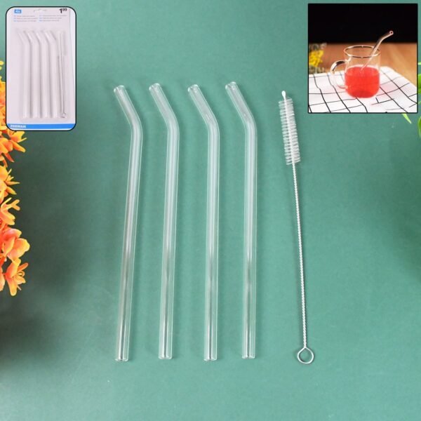 4 Pcs Reusable Glass Straws with 1 Cleaning Brushes