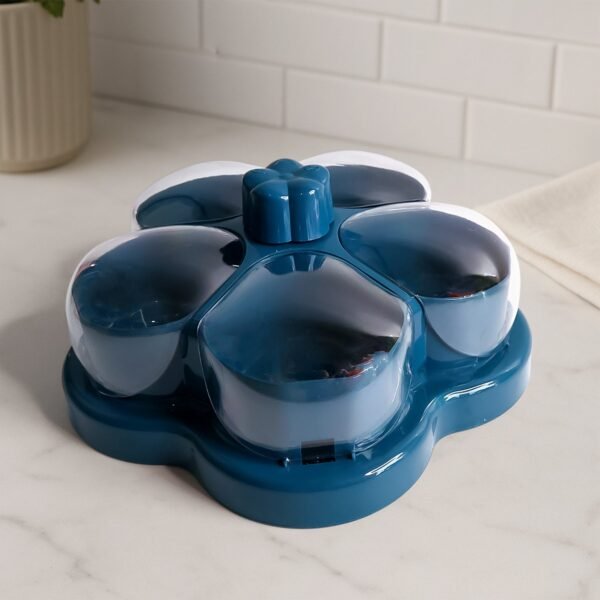 01_096b8ef4-8e22-4aeb-9840-93f6de590e25.jpg Supermom Lotus Shape Rotating Dry Fruit & Snack Organizer Box Compartments (1 Pc)