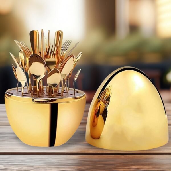 Premium Cutlery Set 24 Pcs with Oval Shaped Stand  (Golden / 24 pcs set)