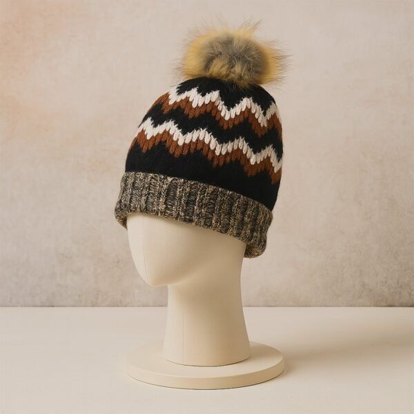 Winter Woolen Knitted Black Inside Fur Beanie Cap (1 Pc / Mix Design & Color)