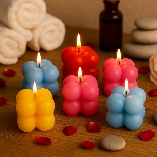 01_1708d23b-20d7-4686-bb32-401206bfbd95.jpg Multicolor Aesthetic Bubble Cube Wax Candles (6 Pc)