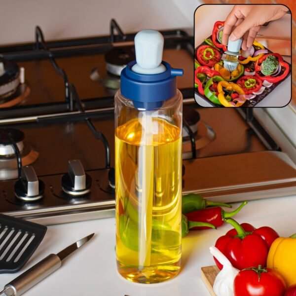 2 in 1 Transparent Oil Dispenser with Silicone Oil Dropper Nozzle (1 Pc / With Brush / 1 Ltr)