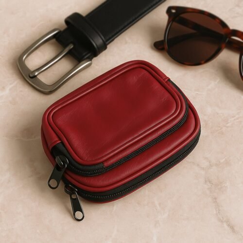 Premium Leather Zippered Card Holder & Accessories Case