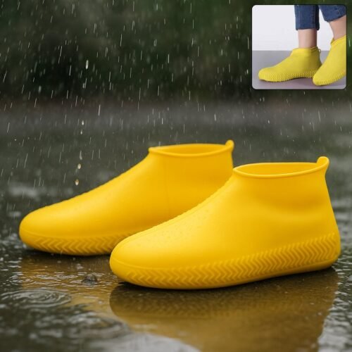 Yellow Non-Slip Silicone Rain Shoe Cover – Waterproof Foldable Anti-Skid (1 Pair)