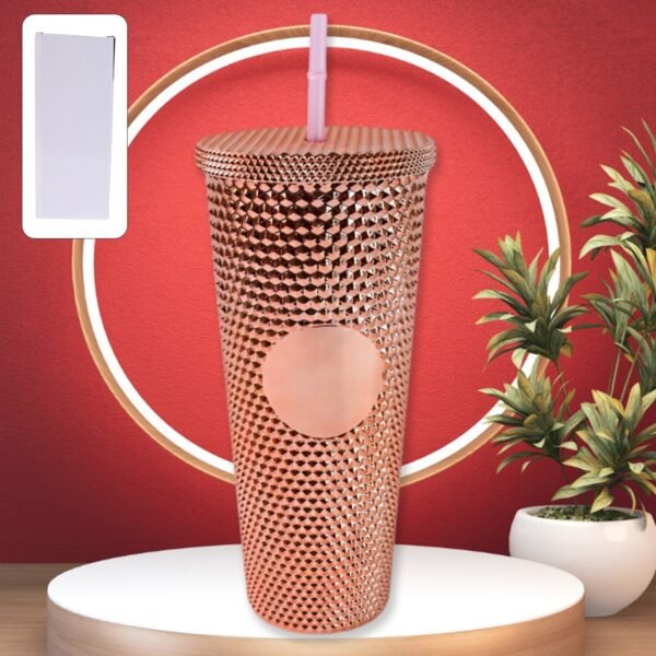 Studded Cup Tumbler Straw Lid - Plastic Double Walled Cold Cup for iced Coffee