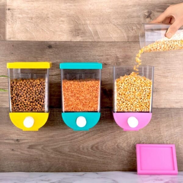 01_23278e8e-bc6e-4d1f-871f-814817e9bf01.jpg Wall Mounted Cornflakes Pulses Beans Oatmeal Namkeen Dry Food Storage Box1100 ML