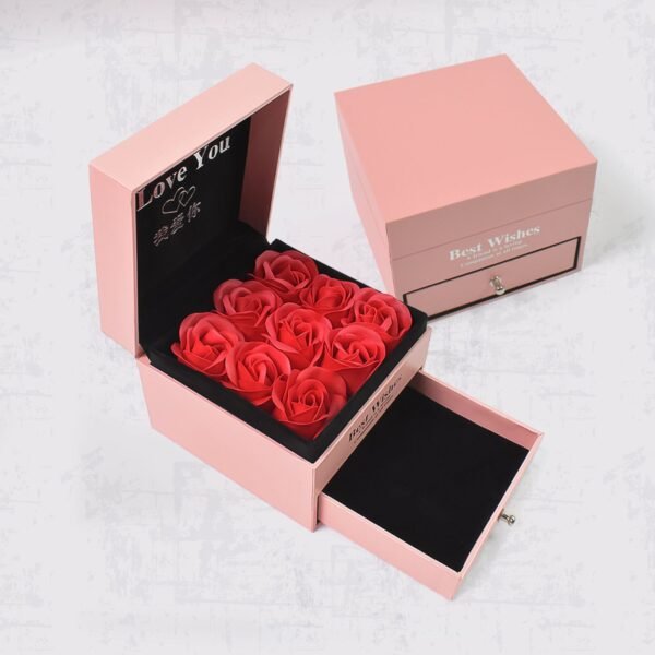 Preserved Eternal Rose Gift Box with Drawer & 9 Artificial Roses (1 Set)