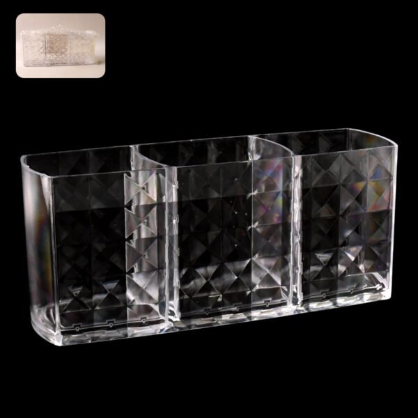 01_23db851a-e4de-4dce-88fd-3463df0df942.jpg Elegant Crystal-Effect 3-Compartment Acrylic Makeup Brush Holder (1 Pc)