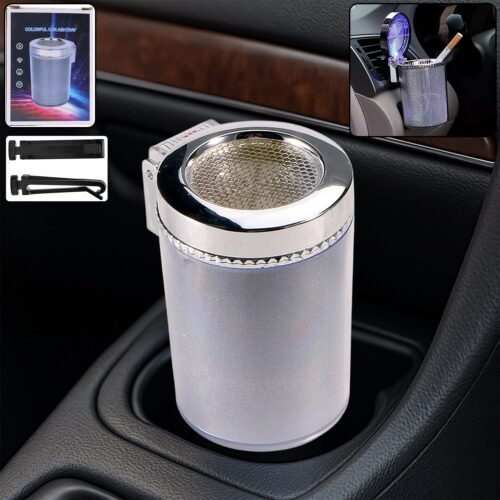 Premium Quality LED Illuminated Car Ashtray with Lid and Detachable Holder (1 Pc)