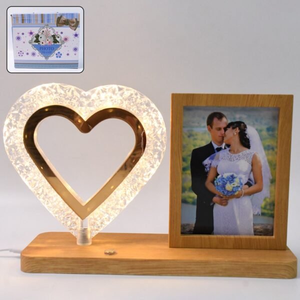 Heart Shape Cystal Led Lamp & Photo Frame Night Lamp | Wedding Gift | love couple