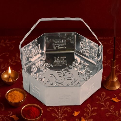 01_3580445c-48fa-4f9d-9e5f-4521c7f14ee4.jpg Traditional Stainless Steel Octagon Pooja Basket 1 Pc with Handle