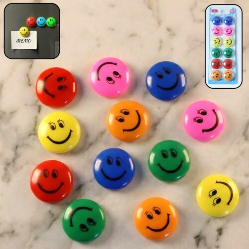 Colorful Smiley Face Magnetic Buttons Set (12 Pc Set)