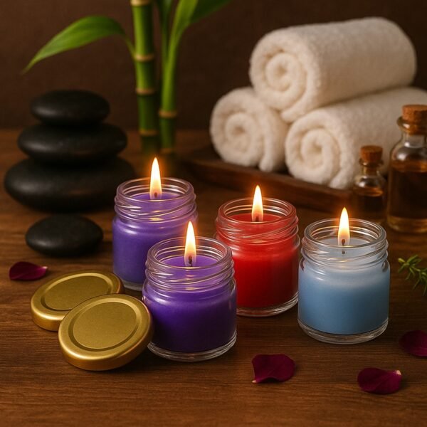 01_38660b28-e79c-4fdd-a80e-a3f86af7c230.jpg Wax Candle Set in Glass Jars with Gold Lids (4 Pc)