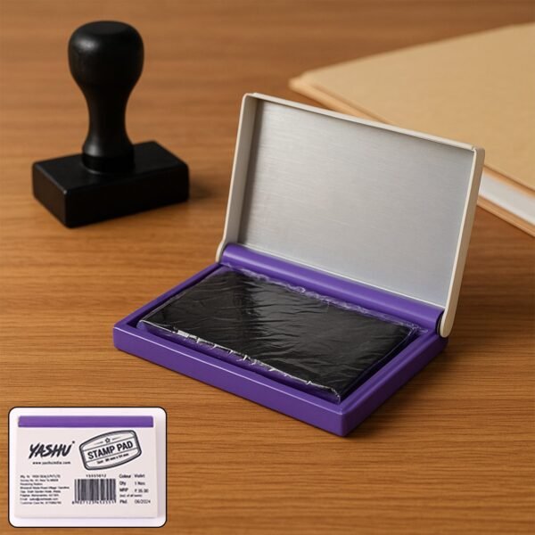 Yashu Plastic Stamp Pad Violet Ink, Quick-Dry Refillable Pad (1 Pc)
