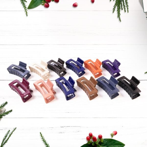 01_3b328627-c4b8-46eb-a077-81029aeedf28.jpg Matte Rectangle Hair Claw Clip for Women and Girls – Assorted Color Pack – 12 Pc