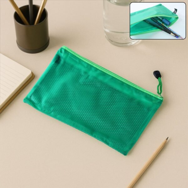 Zipper Mesh Pouch Multipurpose Travel Bag for Cosmetics Makeup Offices (25x16 Cm)