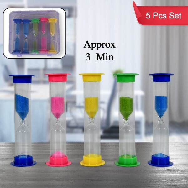 Plastic Hourglass Sand Timer Set – 3-Min Sand Clock for Kitchen, Office & Kids (5 Pc)