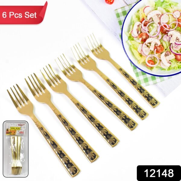 01_443d8701-1e65-4988-8b01-a9b8ab4f471b.jpg Stainless Steel Premium Fork Traditional Design Tablewar (6 Pcs Set / Golden)