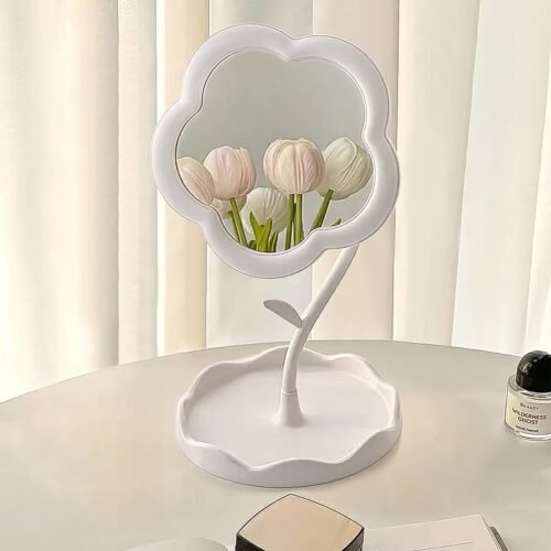 Flower-Shaped Makeup Mirror, Rotatable Makeup Mirror with Tray Table Vanity