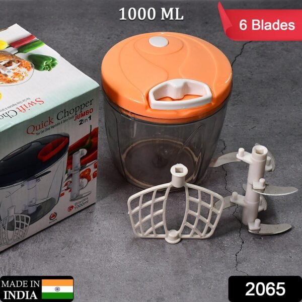 6 BLADE 2IN1 MANUAL FOOD CHOPPER, COMPACT & POWERFUL HAND HELD VEGETABLE (1000Ml)