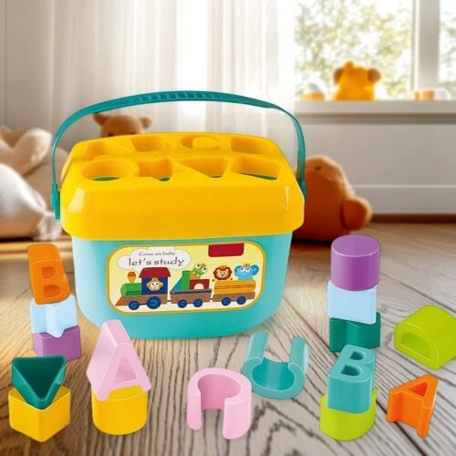 Baby First Block Set Kids Non-Toxic Abcd Geometric Shape Sorting & Stacking (1 Set)