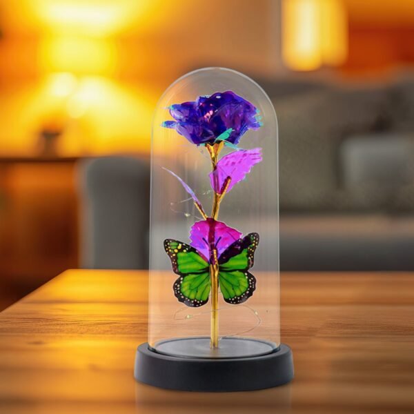 01_5342a078-1038-4dac-bee2-03501887e465.jpg LED Preserved Rose with Colorful Butterfly in Plastic Dome (1 Pc & Mix Color)