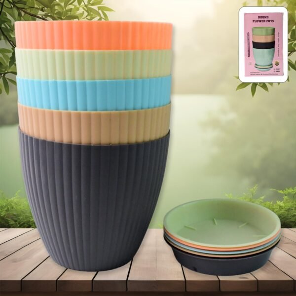 01_55a807ba-71f6-4d7d-ba55-85d56e5d6cc3.jpg Round Plastic Flower Pot with Bottom Tray (5 Pcs Set / With Color Box)