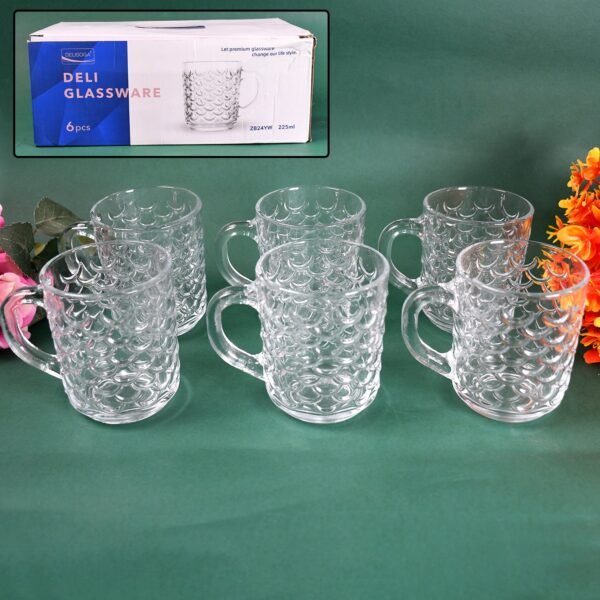01_59823638-619b-437f-b2fc-a733f64b7ed0.jpg Glass Coffee & Tea Cup / Mug With Handle, Water glass (6 pcs Set / 225 ML)