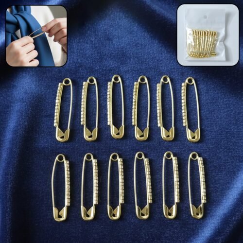 Decorative Golden Safety Pin Brooch Set (12 Pc Set)