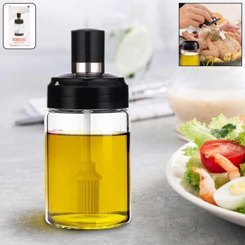 Clear Glass Oil Dispenser Bottle Integrated Silicone Basting Brush (250ml Approx)